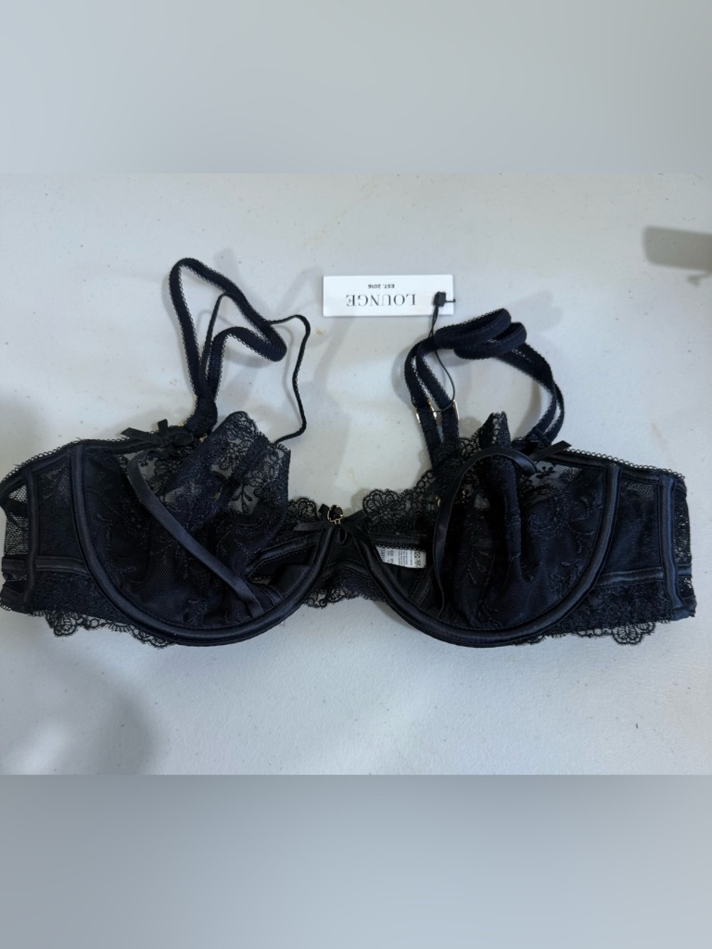 LOUNGE Black Lace Underwire Bra with Sheer Cups